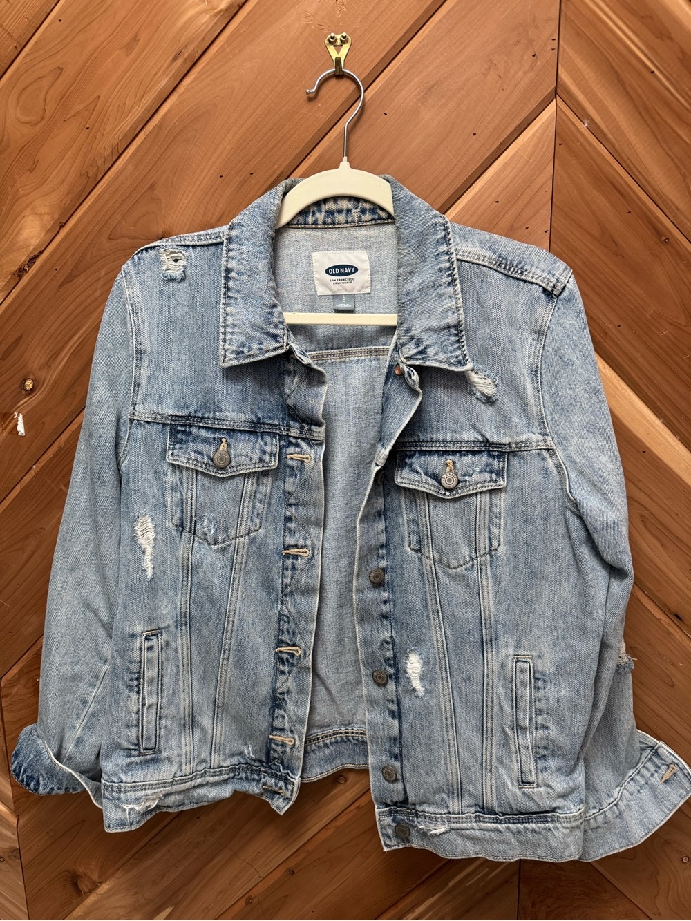 Old Navy Light Blue Distressed Denim Jacket - Women's Large